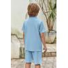 Arshiner Boy’s Summer Beach Outfits Textured Button Down Shirt and Short Sets Casual Vacation Clothes for 5-12 Years(Light Blue)