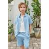 Arshiner Boy’s Summer Beach Outfits Textured Button Down Shirt and Short Sets Casual Vacation Clothes for 5-12 Years(Light Blue)
