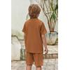 Arshiner Boy’s Summer Beach Outfits Textured Button Down Shirt and Short Sets Casual Vacation Clothes for 5-12 Years(Light Brown)