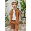 Arshiner Boy’s Summer Beach Outfits Textured Button Down Shirt and Short Sets Casual Vacation Clothes for 5-12 Years(Light Brown)