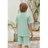 Arshiner Boy’s Summer Beach Outfits Textured Button Down Shirt and Short Sets Casual Vacation Clothes for 5-12 Years(Light Green)