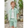 Arshiner Boy’s Summer Beach Outfits Textured Button Down Shirt and Short Sets Casual Vacation Clothes for 5-12 Years(Light Green)