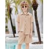 Arshiner Boy’s Summer Beach Outfits Textured Button Down Shirt and Short Sets Casual Vacation Clothes for 5-12 Years(Light Khaki)