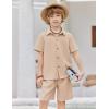 Arshiner Boy’s Summer Beach Outfits Textured Button Down Shirt and Short Sets Casual Vacation Clothes for 5-12 Years(Light Khaki)