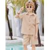 Arshiner Boy’s Summer Beach Outfits Textured Button Down Shirt and Short Sets Casual Vacation Clothes for 5-12 Years(Light Khaki)