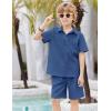 Arshiner Boy’s Summer Beach Outfits Textured Button Down Shirt and Short Sets Casual Vacation Clothes for 5-12 Years(Navy)