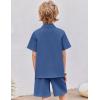 Arshiner Boy’s Summer Beach Outfits Textured Button Down Shirt and Short Sets Casual Vacation Clothes for 5-12 Years(Navy)