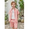 Arshiner Boy’s Summer Beach Outfits Textured Button Down Shirt and Short Sets Casual Vacation Clothes for 5-12 Years(Pink)