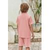 Arshiner Boy’s Summer Beach Outfits Textured Button Down Shirt and Short Sets Casual Vacation Clothes for 5-12 Years(Pink)