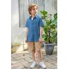 Arshiner Boy’s Summer Beach Outfits Textured Button Down Shirt and Short Sets Casual Vacation Clothes for 5-12 Years(Royal Blue & Khaki)