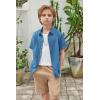 Arshiner Boy’s Summer Beach Outfits Textured Button Down Shirt and Short Sets Casual Vacation Clothes for 5-12 Years(Royal Blue & Khaki)