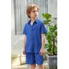 Arshiner Boy’s Summer Beach Outfits Textured Button Down Shirt and Short Sets Casual Vacation Clothes for 5-12 Years(Royal Blue)