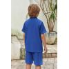 Arshiner Boy’s Summer Beach Outfits Textured Button Down Shirt and Short Sets Casual Vacation Clothes for 5-12 Years(Royal Blue)