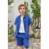 Arshiner Boy’s Summer Beach Outfits Textured Button Down Shirt and Short Sets Casual Vacation Clothes for 5-12 Years(Royal Blue)