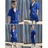 Arshiner Boy’s Summer Beach Outfits Textured Button Down Shirt and Short Sets Casual Vacation Clothes for 5-12 Years(Royal Blue)