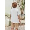 Arshiner Boy’s Summer Beach Outfits Textured Button Down Shirt and Short Sets Casual Vacation Clothes for 5-12 Years(White & Khaki)