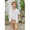 Arshiner Boy’s Summer Beach Outfits Textured Button Down Shirt and Short Sets Casual Vacation Clothes for 5-12 Years(White & Khaki)