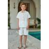 Arshiner Boy’s Summer Beach Outfits Textured Button Down Shirt and Short Sets Casual Vacation Clothes for 5-12 Years(White)