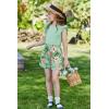 Arshiner Girls Clothes Summer Outfits Ruffle Sleeve Tops and Paperbag Waist Shorts with Pockets Kids Clothing Set(Green Leaf)