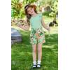 Arshiner Girls Clothes Summer Outfits Ruffle Sleeve Tops and Paperbag Waist Shorts with Pockets Kids Clothing Set(Green Leaf)