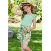 Arshiner Girls Clothes Summer Outfits Ruffle Sleeve Tops and Paperbag Waist Shorts with Pockets Kids Clothing Set(Green Leaf)
