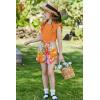 Arshiner Girls Clothes Summer Outfits Ruffle Sleeve Tops and Paperbag Waist Shorts with Pockets Kids Clothing Set(Orange Leaf)