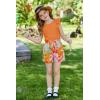 Arshiner Girls Clothes Summer Outfits Ruffle Sleeve Tops and Paperbag Waist Shorts with Pockets Kids Clothing Set(Orange Leaf)