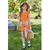 Arshiner Girls Clothes Summer Outfits Ruffle Sleeve Tops and Paperbag Waist Shorts with Pockets Kids Clothing Set(Orange Leaf)