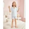 Arshiner Girls Pajamas Sets Short Sleeve Kids Pjs Button Down Sleepwear for 4-13Y(Blue Striped Bow)