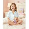 Arshiner Girls Pajamas Sets Short Sleeve Kids Pjs Button Down Sleepwear for 4-13Y(Blue Striped Bow)