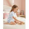 Arshiner Girls Pajamas Sets Short Sleeve Kids Pjs Button Down Sleepwear for 4-13Y(Small Blue Flowers)