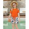 Arshiner Girls Short Sets 2 Pieces Outfits Short Sleeve Tie Knot T-Shirts and Casual Shorts With Pockets Cute Clothes Sets(Orange Floral Print)