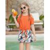 Arshiner Girls Short Sets 2 Pieces Outfits Short Sleeve Tie Knot T-Shirts and Casual Shorts With Pockets Cute Clothes Sets(Orange Floral Print)