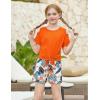 Arshiner Girls Short Sets 2 Pieces Outfits Short Sleeve Tie Knot T-Shirts and Casual Shorts With Pockets Cute Clothes Sets(Orange Floral Print)
