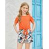 Arshiner Girls Short Sets 2 Pieces Outfits Short Sleeve Tie Knot T-Shirts and Casual Shorts With Pockets Cute Clothes Sets(Orange Floral Print)