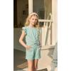 Arshiner Girls Shorts Sets 2 Pieces Outfits Twist Front Ruffle Sleeve T-Shirts and Shorts With Pockets Cute Clothes Sets(Ice Green)