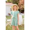 Arshiner Girls Shorts Sets 2 Pieces Outfits Twist Front Ruffle Sleeve T-Shirts and Shorts With Pockets Cute Clothes Sets(Ice Green)