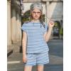 Arshiner Girls Summer 2 Piece Outfits Short Sleeve T Shirts Top and Shorts Clothing Sets with Pockets(Blue and White Stripes)