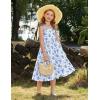 Arshiner Girls Summer Dress Maxi Spaghetti Strap Ruched Flowy Beach Boho Casual Teen Girl Sundress 6-14 Years(Blue Floral)