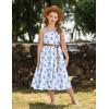 Arshiner Girls Summer Dress Maxi Spaghetti Strap Ruched Flowy Beach Boho Casual Teen Girl Sundress 6-14 Years(Blue Floral)