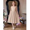 Arshiner Girls Summer Dress Maxi Spaghetti Strap Ruched Flowy Beach Boho Casual Teen Girl Sundress 6-14 Years(Champagne)