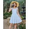 Arshiner Girls Summer Dress Tween Boho Casual Bowknot Strap Sleeveless Swing Flowy Ruffle Tiered Sundresses with Pockets(Blue&white Stripe)