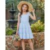 Arshiner Girls Summer Dress Tween Boho Casual Bowknot Strap Sleeveless Swing Flowy Ruffle Tiered Sundresses with Pockets(Blue&white Stripe)