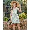 Arshiner Girls Summer Dress Tween Boho Casual Bowknot Strap Sleeveless Swing Flowy Ruffle Tiered Sundresses with Pockets(Green Floral)