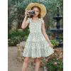 Arshiner Girls Summer Dress Tween Boho Casual Bowknot Strap Sleeveless Swing Flowy Ruffle Tiered Sundresses with Pockets(Green Floral)