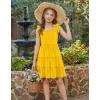 Arshiner Girls Summer Dress Tween Boho Casual Bowknot Strap Sleeveless Swing Flowy Ruffle Tiered Sundresses with Pockets(Yellow)