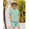 Arshiner Toddler Boys 2 Piece Set Short Sleeve Button Down Shirt and Shorts Vacation Texture Outfits with Pocket 2-13 Years(Green)