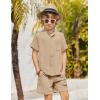 Arshiner Toddler Boys 2 Piece Set Short Sleeve Button Down Shirt and Shorts Vacation Texture Outfits with Pocket 2-13 Years(Khaki)