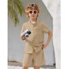 Arshiner Toddler Boys 2 Piece Set Short Sleeve Button Down Shirt and Shorts Vacation Texture Outfits with Pocket 2-13 Years(Khaki)