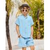 Arshiner Toddler Boys 2 Piece Set Short Sleeve Button Down Shirt and Shorts Vacation Texture Outfits with Pocket 2-13 Years(Light Blue)